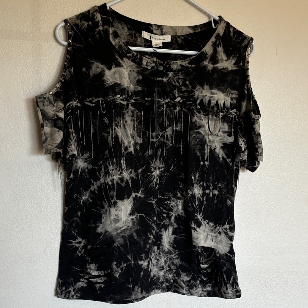 Wanda Nylon Black and White Tie-Dye Muscle Tee